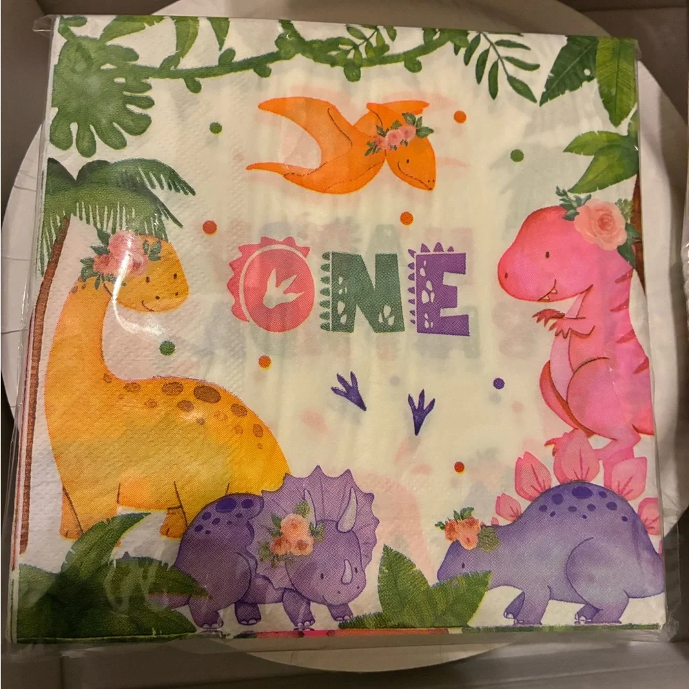 Dinosaur First Birthday Party Supplies-Girl 1st Birthday-24 Guests
